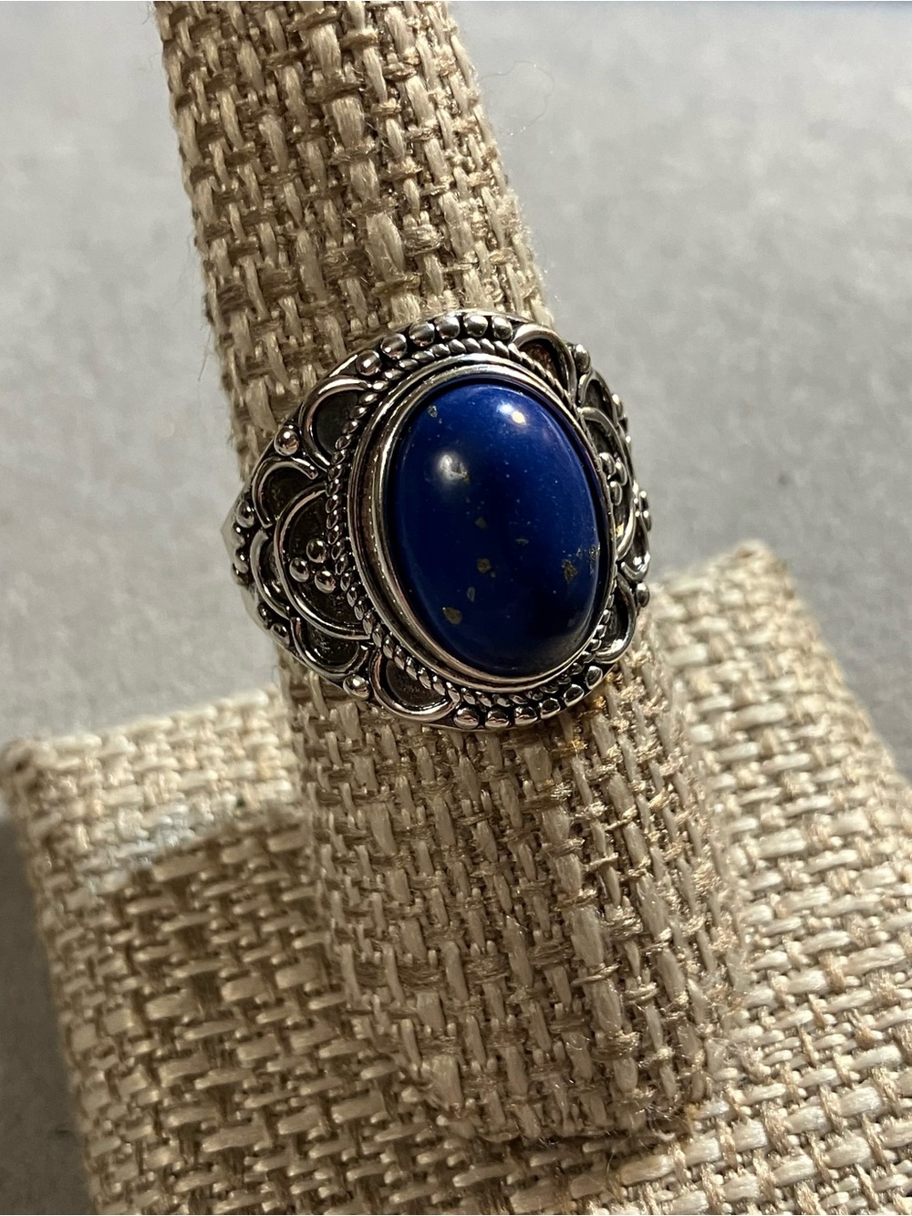 Blue Lapis Lazuli Indian Style Silver Tone Ring Size 8